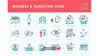 دانلود آیکون تجارت و بازاریابی Flat Line Icons for Business and Marketing