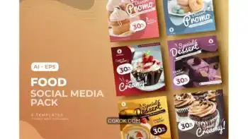 دانلود وکتور پست شبکه اجتماعی غذا و کیک Food & Cake Social Media Post Template