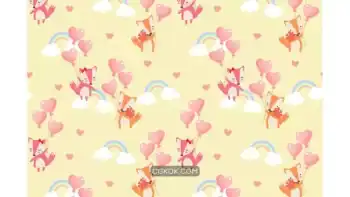 دانلود پترن روباه معلق در آسمان Fox Couple is Floating in the Sky Seamless Pattern