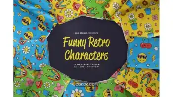 دانلود پترن کاراکتر خنده دار Funny Retro Characters – Seamless Pattern