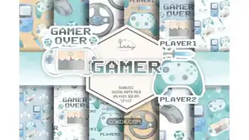 دانلود بک گراند کاغذ دیجیتال گیمر Gamer digital paper pack
