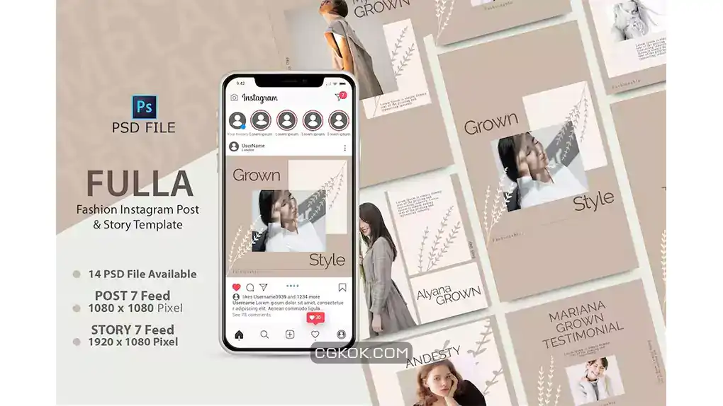 دانلود طرح لایه باز اینستاگرام GROWN – Instagram POST & STORY Template