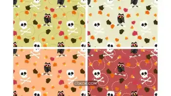 دانلود پترن جغد و اسکلت هالووین Halloween Owl and Skeleton Seamless Pattern