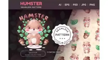 دانلود پترن کاراکتر کارتونی همستر بچه گانه Hamster Childish Cartoon Character Seamless Pattern