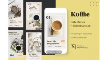 دانلود طرح لایه باز استوری اینستاگرام کاتالوگ محصولات Koffie Insta Stories – Product Catalog