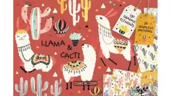 دانلود پترن لاما و کاکتوس Llamas and Cacti