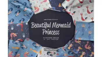 دانلود پترن پری دریایی Mermaid Princess – Seamless Pattern