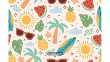 دانلود پترن ساحل تابستانی Summer Beach Vector Seamless Object Pattern