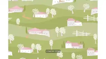 دانلود پترن منظره بهاری Vector Seamless Pattern with Cute Spring Landscape