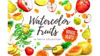 دانلود کلیپ آرت میوه آبرنگی Watercolor Fruits
