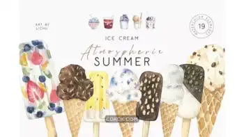 دانلود کلیپ آرت بستنی میوه ایی آبرنگی Watercolor Ice Cream Clipart Fruit fresh ice png
