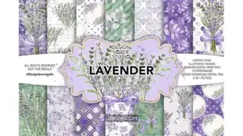 دانلود بک گراند کاغذ دیجیتال اسطوخودوس آبرنگی Watercolor LAVENDER digital paper pack