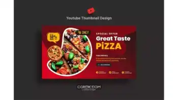 دانلود طرح لایه باز کاور ویدیو یوتیوب رستوران YouTube Video Thumbnail For Pizza Restaurant