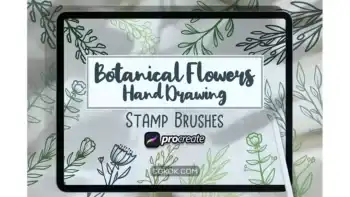 دانلود براش پروکریت گل و گیاه Botanical Flowers Hand Drawing Brush Stamp