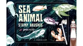 دانلود براش جانوران دریایی پروکریت Dansdesign Sea Animals Brush Stamp Procreate