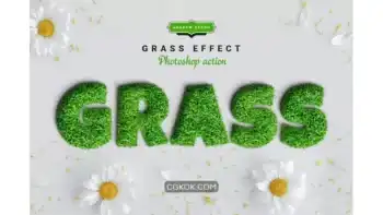 دانلود اکشن فتوشاپ ایجاد افکت چمن بر روی متن و اشکال Grass Photoshop Action