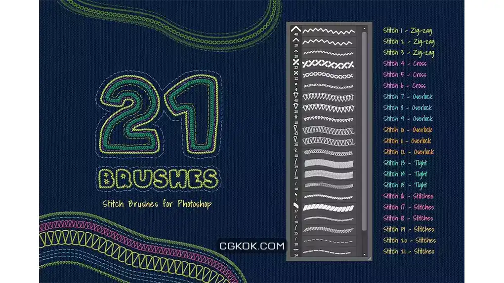 دانلود براش کوک زیگزاک فتوشاپ Stitch Photoshop Brushes