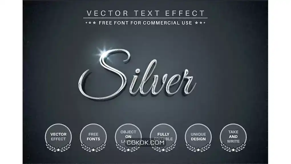 دانلود استایل متن ایلوستریتور نقره ایی Silver – Editable Text Effect, Font Style
