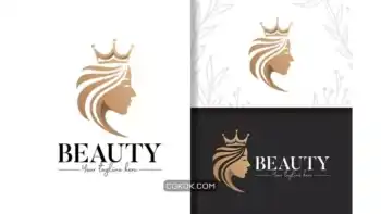 دانلود طرح وکتور لوگو سالن زیبایی زنانه Beauty woman with queen crown gold logo