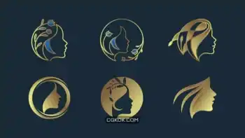 دانلود طرح وکتور لوگو طلایی سالن زیبایی زنانه Woman logo collection with golden gradient style