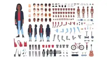 دانلود وکتور پسر نوجوان سیاه پوست African american teenage boy constructor or animation set