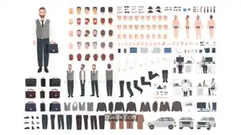 دانلود وکتور کارمند مرد Bearded office worker, clerk or manager creation set or diy kit