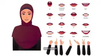 دانلود وکتور زن مسلمان Beautiful muslim woman mouth animation and lip-sync creation with hand gestures