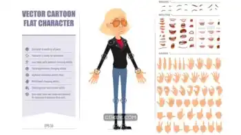 دانلود وکتور دختر مو بلوند Cartoon flat blonde rock and roll girl character in leather jacket