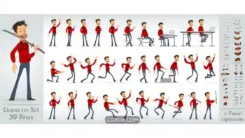 دانلود وکتور کاراکتر کارتونی پسر دیوانه Cartoon flat crazy boy character big set