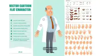 دانلود وکتور پزشک مرد Cartoon flat funny fat bald doctor man character