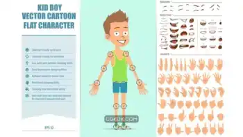 دانلود وکتور پسر ورزشکار Cartoon flat funny sport boy character in green shirt and shorts
