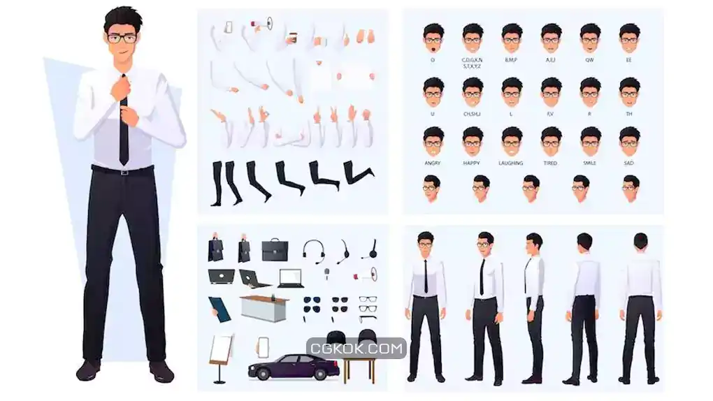 دانلود وکتور کاراکتر مرد تاجر Character creation set with business man
