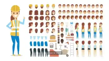 دانلود وکتور مهندس ساختمان زن Cute female builder character