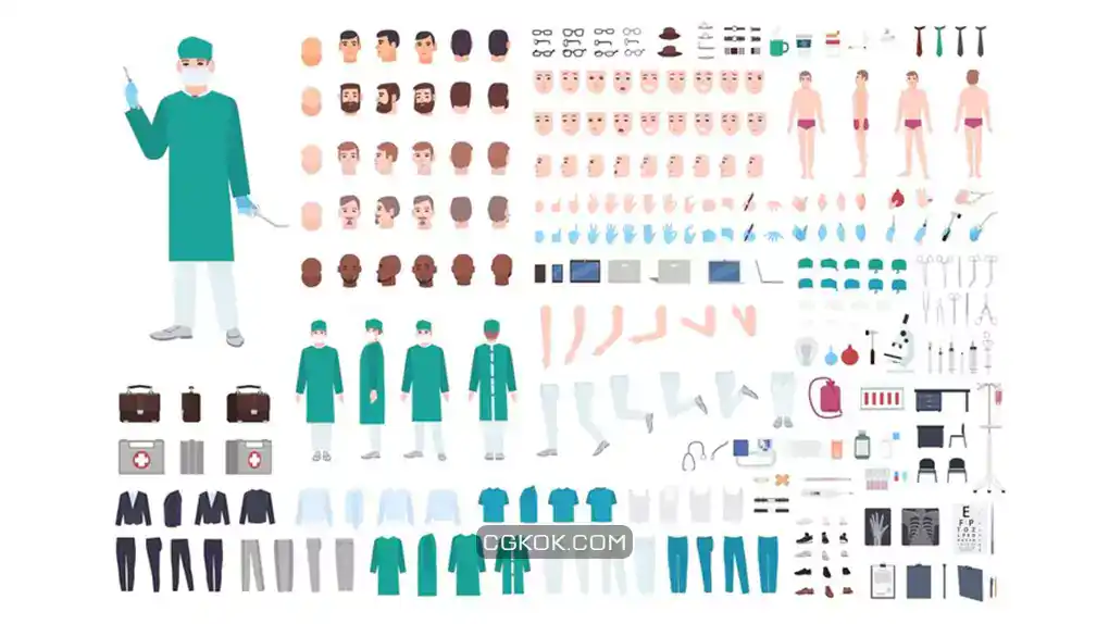 دانلود وکتور پزشک جراح و پیراپزشکی Doctor, surgeon or paramedic constructor or diy kit