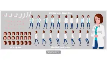 دانلود وکتور پزشک زن Female doctor character model sheet