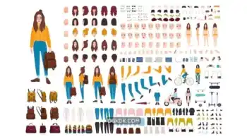 دانلود وکتور دختر هیپستر Hipster girl creation kit
