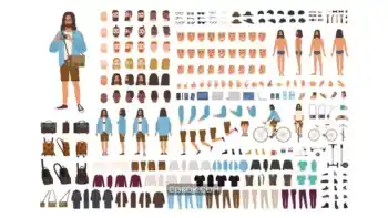 دانلود وکتور کاراکتر پسر هیپستر Hipster guy diy set or animation kit