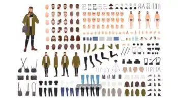 دانلود وکتور عکاس مرد Man photographer or photo journalist creation kit or animation set