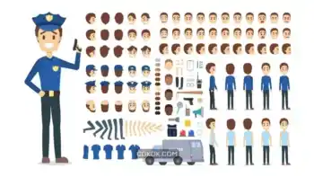 دانلود وکتور افسر پلیس Police officer character set for the animation