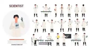 دانلود وکتور دانشمند Scientist poses illustration set