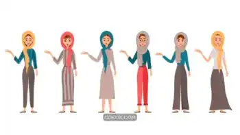 دانلود وکتور زنان محجبه Set of female characters