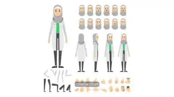 دانلود وکتور پزشک زن عرب Arab woman doctor character set
