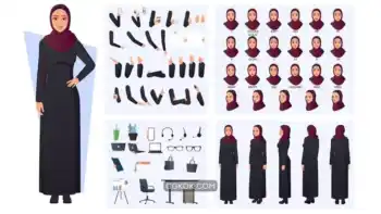 دانلود وکتور زن مسلمان عرب Muslim arabic woman character creation pack