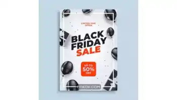 دانلود طرح لایه باز بنر بلک فرایدی Black friday sale banner background with baloons poster