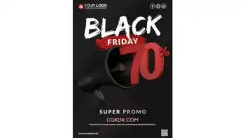 دانلود طرح لایه باز تراکت بلک فرایدی Black friday super promo flyer template 70 percent