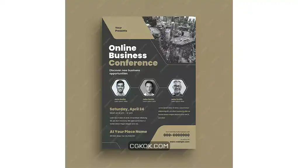 دانلود طرح لایه باز تراکت کنفرانس کسب و کار آنلاین Black gold online business conference flyer