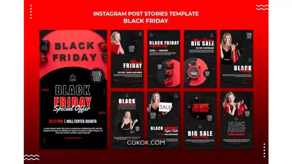 دانلود طرح لایه باز استوری اینستاگرام بلک فرایدی Instagram stories collection for black friday sale