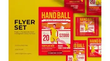 دانلود طرح لایه باز تراکت هندبال Red Simple Hand Ball Flyer Set