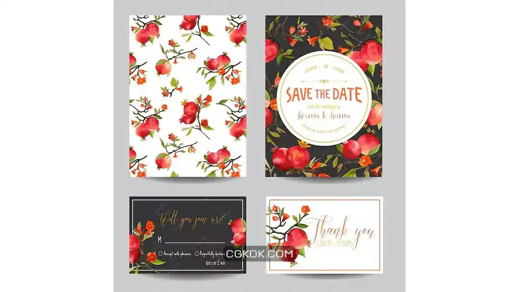 دانلود طرح لایه باز کارت دعوت شب یلدا Save the date invitation with floral template