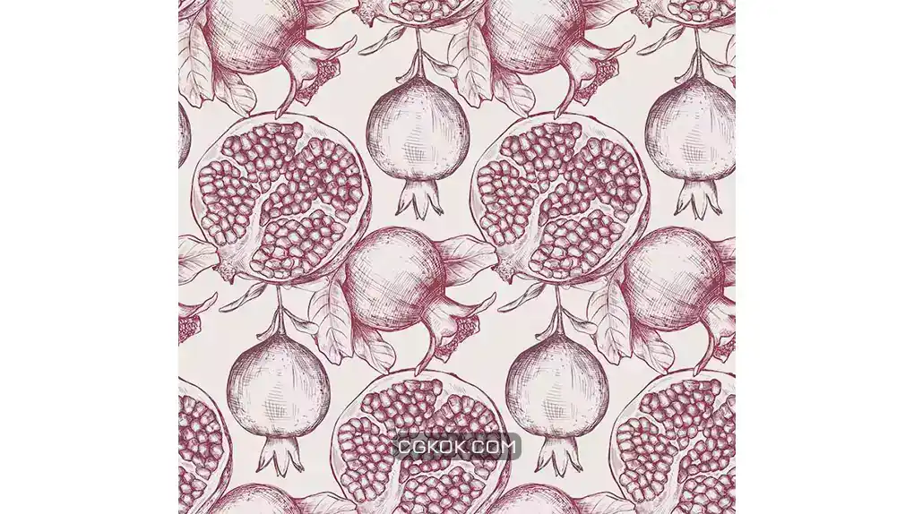 دانلود پترن فتوشاپ انار Vector seamless pattern with pomegranate fruits flowers branches